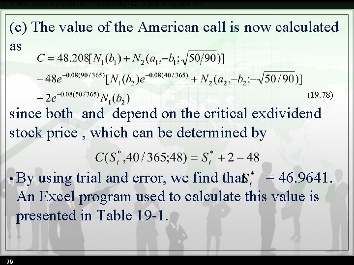 = 46. 9641. An Excel program used to calculate this value is presented