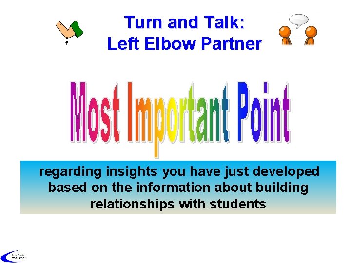 Turn and Talk: Left Elbow Partner regarding insights you have just developed based on