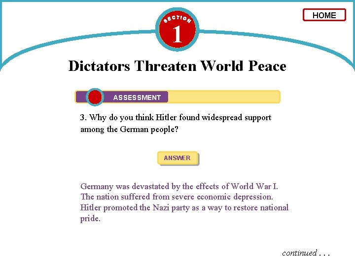 HOME 1 Dictators Threaten World Peace ASSESSMENT 3. Why do you think Hitler found