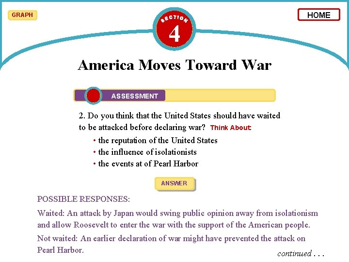 GRAPH 4 HOME America Moves Toward War ASSESSMENT 2. Do you think that the