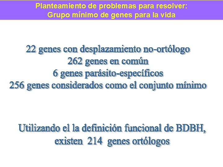 Planteamiento de problemas para resolver: Grupo mínimo de genes para la vida 
