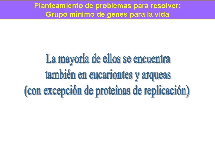 Planteamiento de problemas para resolver: Grupo mínimo de genes para la vida 
