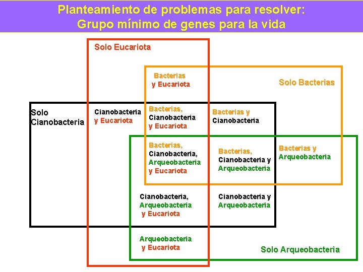 Planteamiento de problemas para resolver: Grupo mínimo de genes para la vida Solo Eucariota