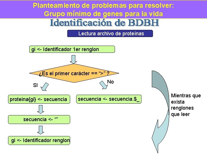 Planteamiento de problemas para resolver: Grupo mínimo de genes para la vida Lectura archivo