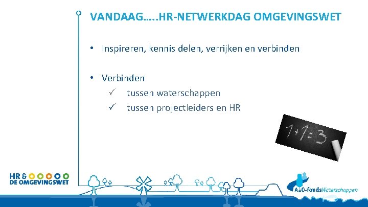 VANDAAG…. . HR-NETWERKDAG OMGEVINGSWET • Inspireren, kennis delen, verrijken en verbinden • Verbinden ü