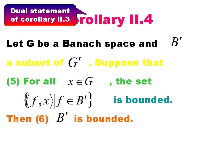 Dual statement of corollary II. 3 Corollary II. 4 Let G be a Banach