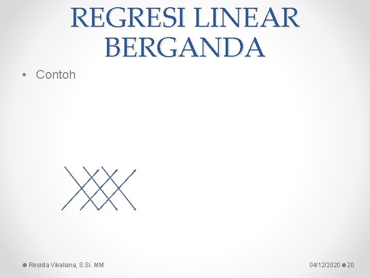 REGRESI LINEAR BERGANDA • Contoh Resista Vikaliana, S. Si. MM 04/12/2020 20 