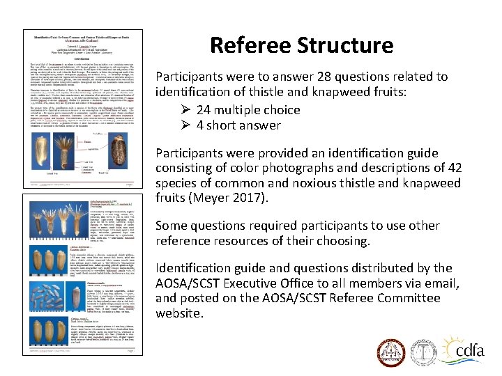Referee Structure Participants were to answer 28 questions related to identification of thistle and