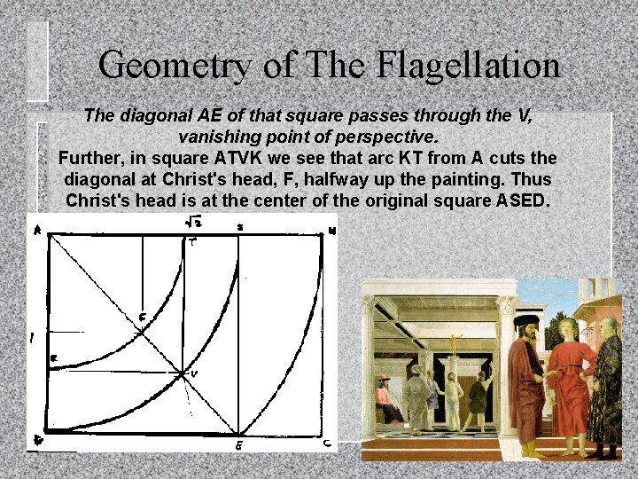 Geometry of The Flagellation The diagonal AE of that square passes through the V,