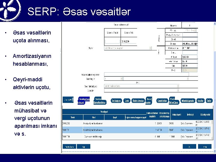 SERP: Əsas vəsaitlər • Əsas vəsaitlərin uçota alınması, • Amortizasiyanın hesablanması, • Qeyri-maddi aktivlərin