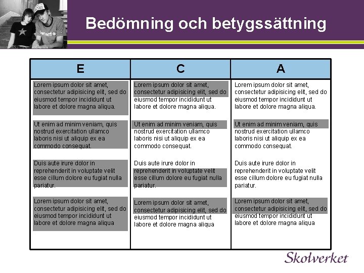 Bedömning och betygssättning E C A Lorem ipsum dolor sit amet, consectetur adipisicing elit,