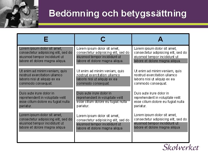 Bedömning och betygssättning E C A Lorem ipsum dolor sit amet, consectetur adipisicing elit,