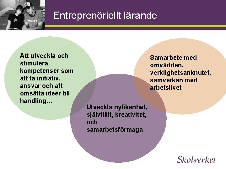 Entreprenöriellt lärande Att utveckla och stimulera kompetenser som att ta initiativ, ansvar och att