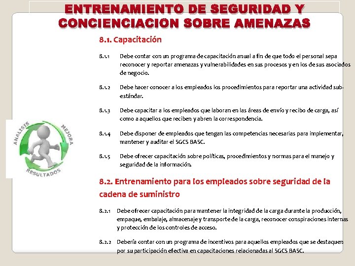ENTRENAMIENTO DE SEGURIDAD Y CONCIENCIACIÓN SOBRE AMENAZAS 8. 1. Capacitación 8. 1. 1 Debe