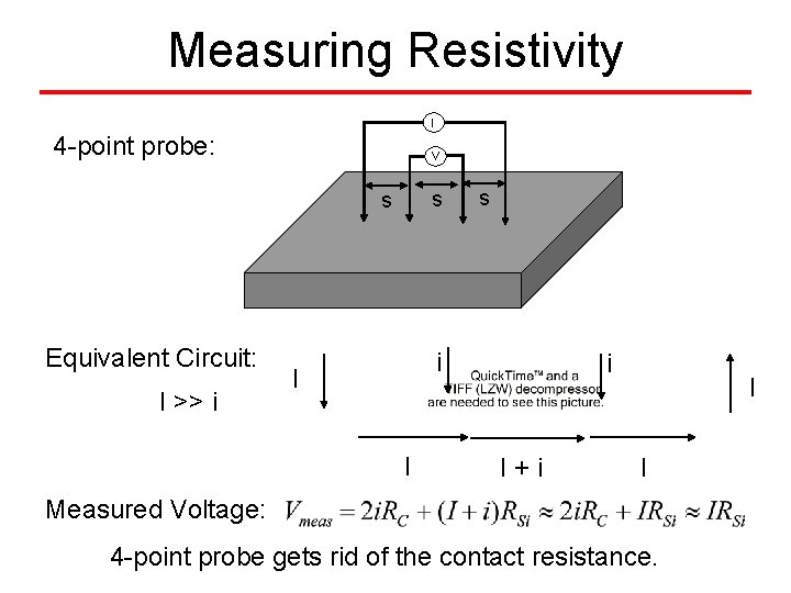 Measuring Resistivity I 4 -point probe: V s s Equivalent Circuit: I >> i