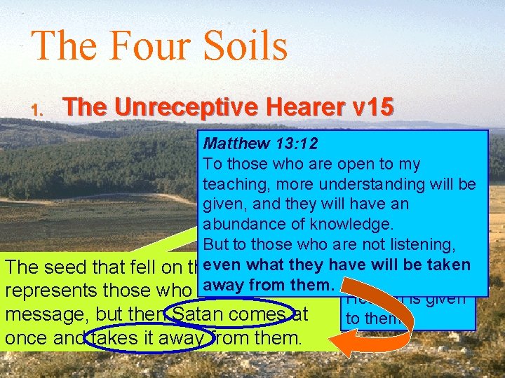 The Four Soils 1. The Unreceptive Hearer v 15 Matthew 13: 12 To those The Four Soils 1. The Unreceptive Hearer v 15 Matthew 13: 12 To those
