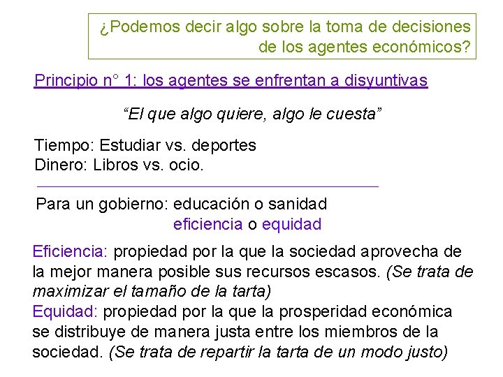 ¿Podemos decir algo sobre la toma de decisiones de los agentes económicos? Principio n°