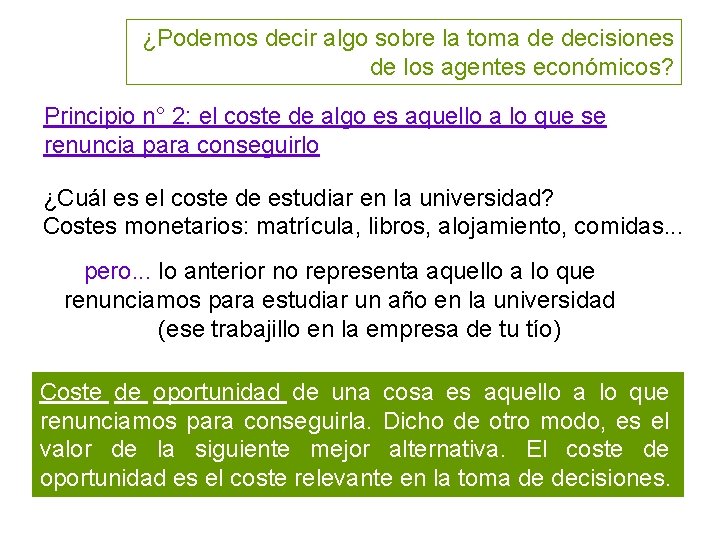 ¿Podemos decir algo sobre la toma de decisiones de los agentes económicos? Principio n°