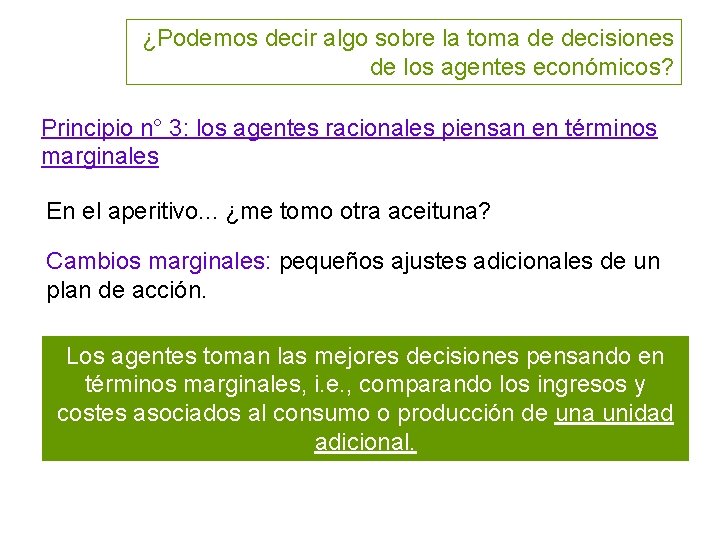 ¿Podemos decir algo sobre la toma de decisiones de los agentes económicos? Principio n°