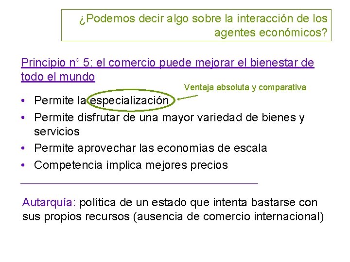 ¿Podemos decir algo sobre la interacción de los agentes económicos? Principio n° 5: el