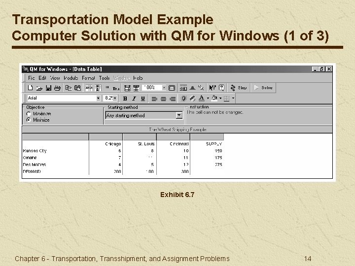 Transportation Model Example Computer Solution with QM for Windows (1 of 3) Exhibit 6.