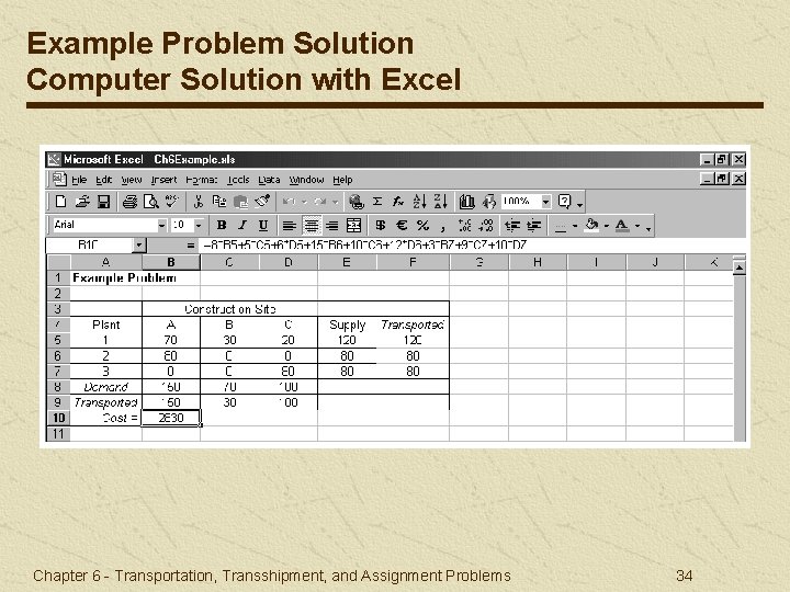 Example Problem Solution Computer Solution with Excel Chapter 6 - Transportation, Transshipment, and Assignment