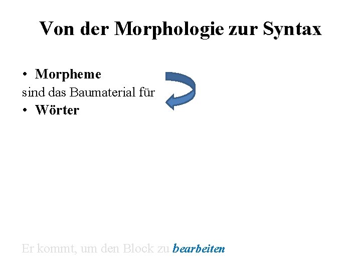 Von der Morphologie zur Syntax • Morpheme sind das Baumaterial für • Wörter Er