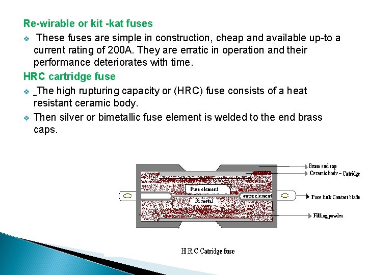 Re-wirable or kit -kat fuses v These fuses are simple in construction, cheap and