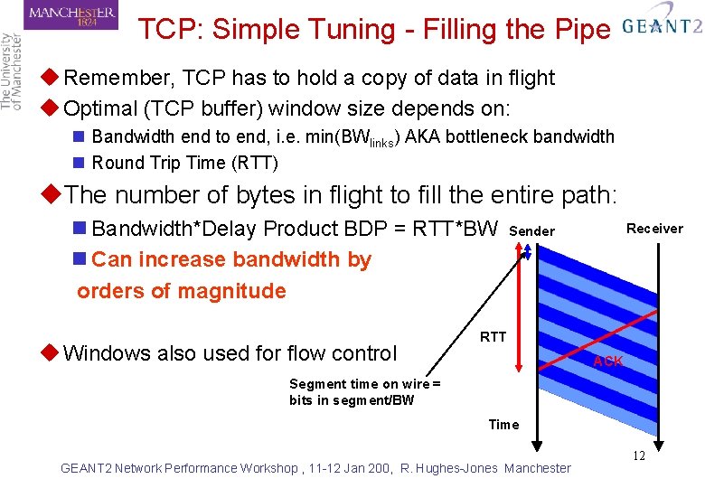 TCP: Simple Tuning - Filling the Pipe u Remember, TCP has to hold a