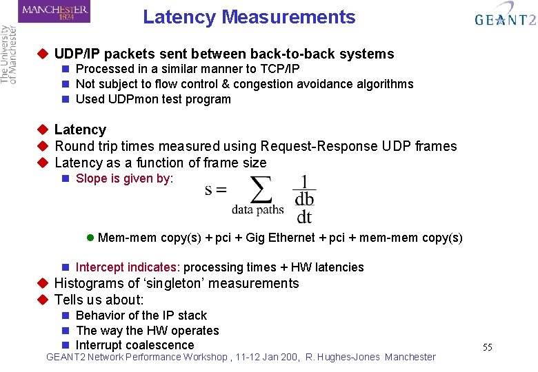 Latency Measurements u UDP/IP packets sent between back-to-back systems n Processed in a similar