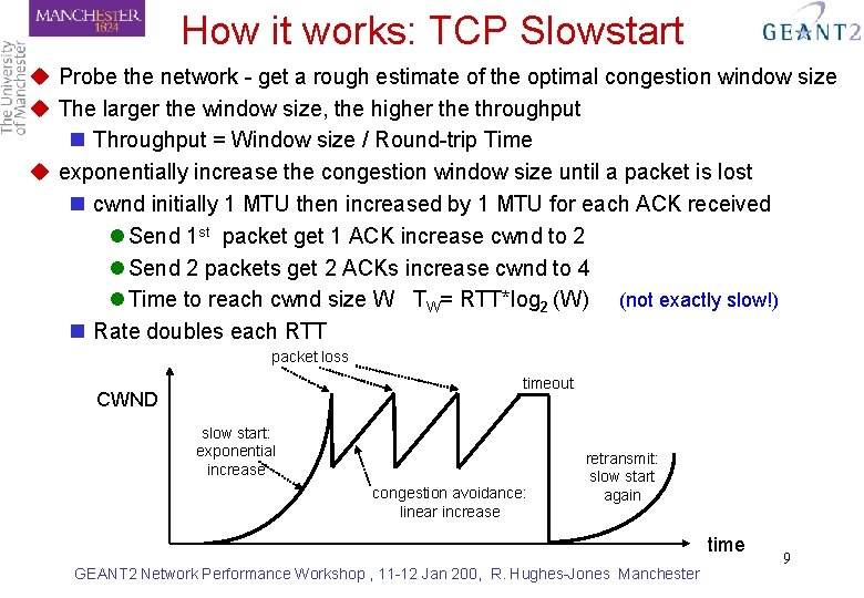 How it works: TCP Slowstart u Probe the network - get a rough estimate