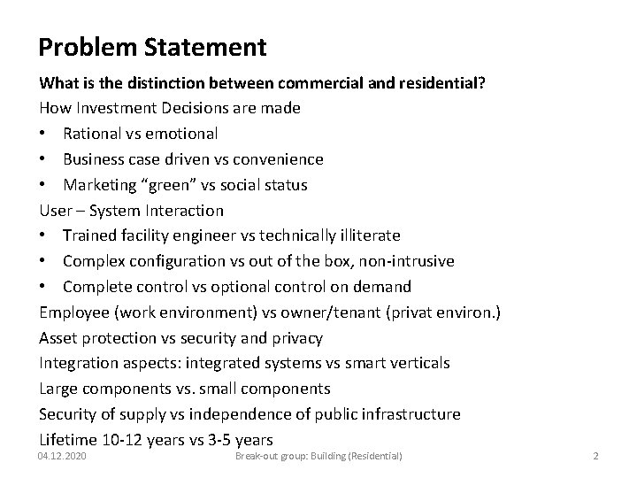 Problem Statement What is the distinction between commercial and residential? How Investment Decisions are