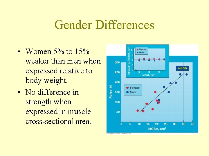 Gender Differences • Women 5% to 15% weaker than men when expressed relative to