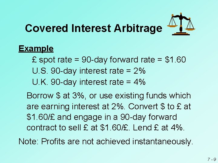 Covered Interest Arbitrage Example £ spot rate = 90 -day forward rate = $1.