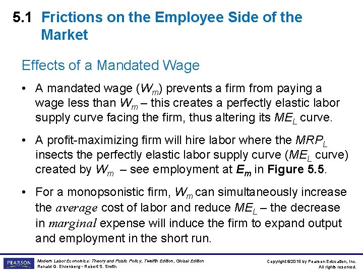 5. 1 Frictions on the Employee Side of the Market Effects of a Mandated