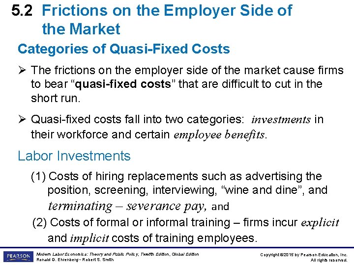 5. 2 Frictions on the Employer Side of the Market Categories of Quasi-Fixed Costs