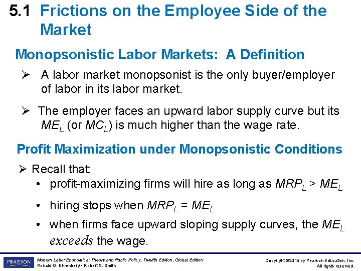 5. 1 Frictions on the Employee Side of the Market Monopsonistic Labor Markets: A