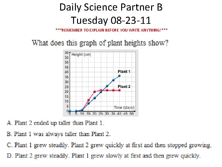 Daily Science Partner B Tuesday 08 -23 -11 ***REMEMBER TO EXPLAIN BEFORE YOU WRITE