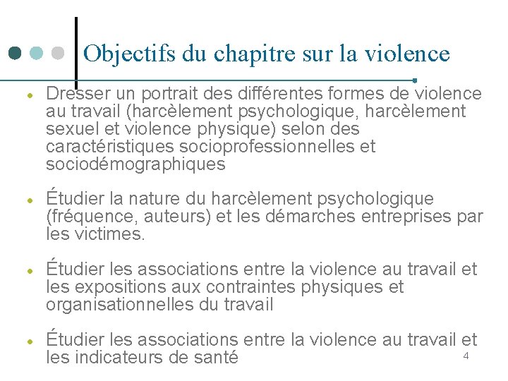 Objectifs du chapitre sur la violence · Dresser un portrait des différentes formes de