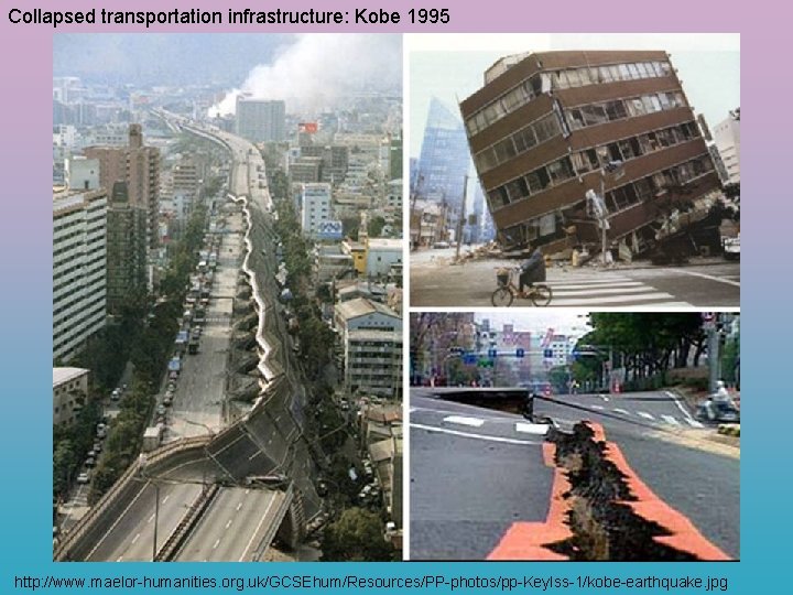 Collapsed transportation infrastructure: Kobe 1995 http: //www. maelor-humanities. org. uk/GCSEhum/Resources/PP-photos/pp-Key. Iss-1/kobe-earthquake. jpg 