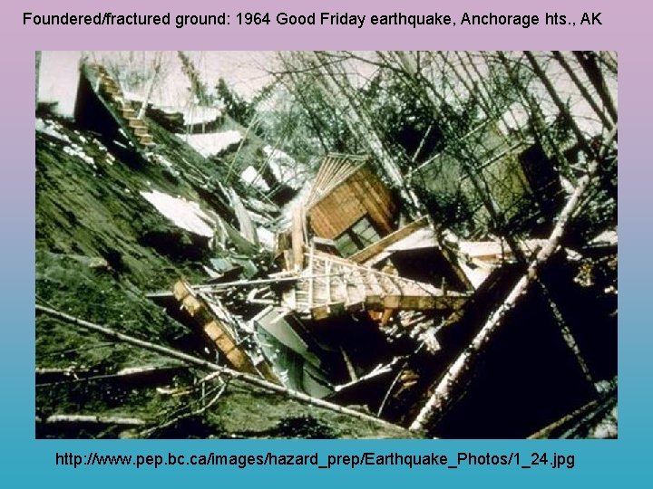 Foundered/fractured ground: 1964 Good Friday earthquake, Anchorage hts. , AK http: //www. pep. bc.
