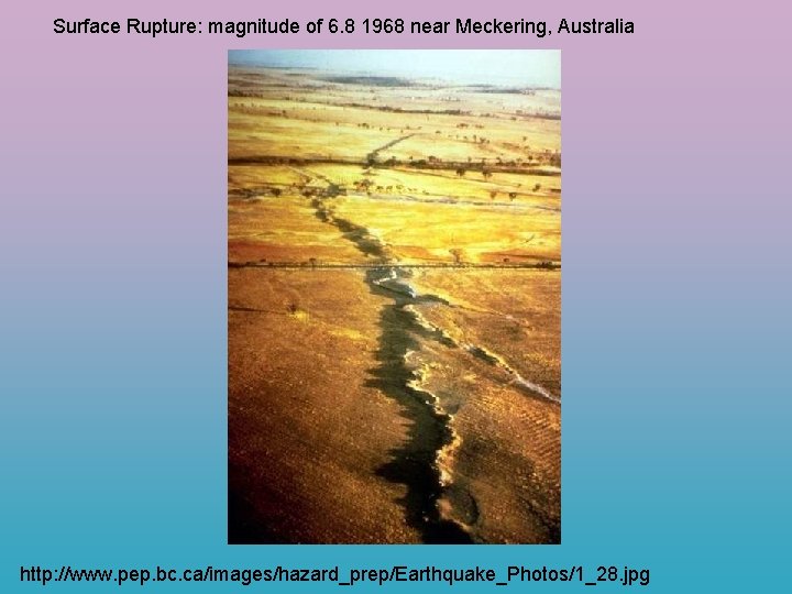 Surface Rupture: magnitude of 6. 8 1968 near Meckering, Australia http: //www. pep. bc.