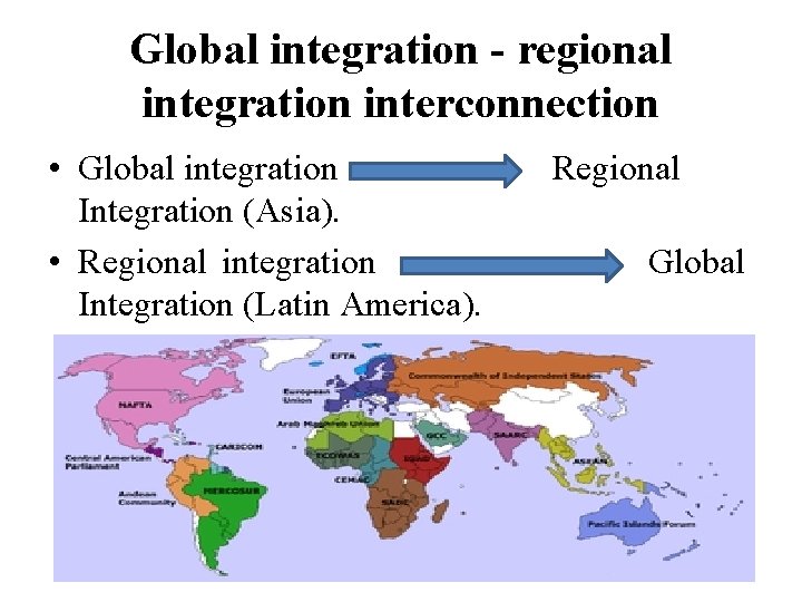 Global integration - regional integration interconnection • Global integration Integration (Asia). • Regional integration