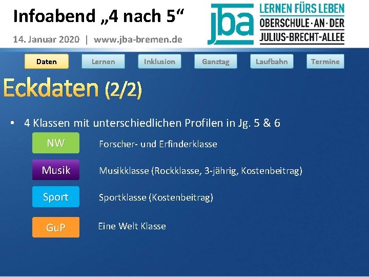 Infoabend „ 4 nach 5“ 14. Januar 2020 | www. jba-bremen. de Daten Lernen