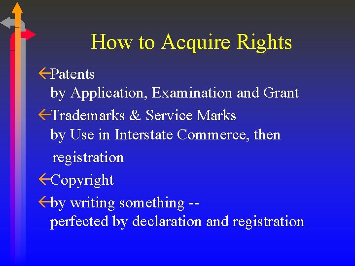 How to Acquire Rights ßPatents by Application, Examination and Grant ßTrademarks & Service Marks