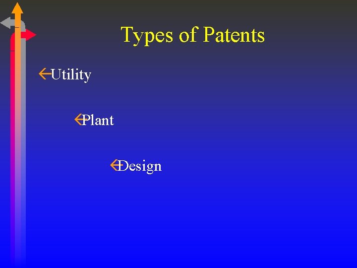 Types of Patents ßUtility ßPlant ßDesign 