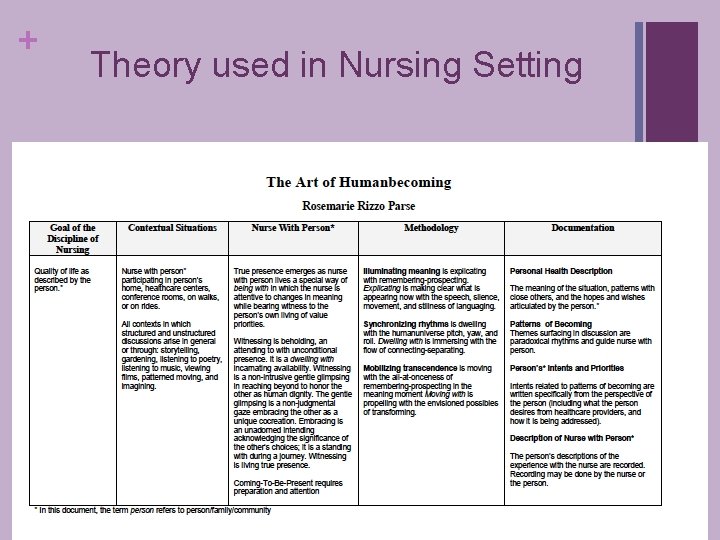 + Theory used in Nursing Setting 