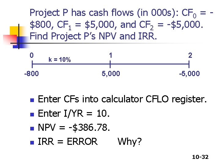 Project P has cash flows (in 000 s): CF 0 = $800, CF 1