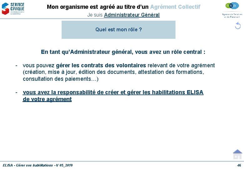 Mon organisme est agréé au titre d’un Agrément Collectif Je suis Administrateur Général Quel