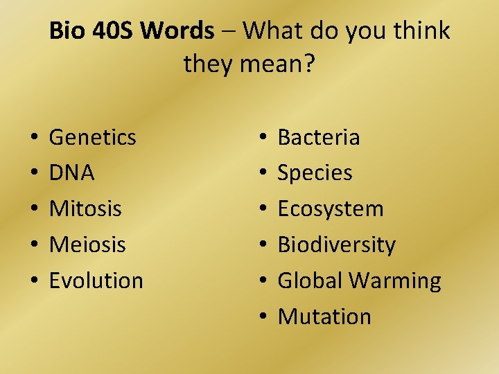 Bio 40 S Words – What do you think they mean? • • •